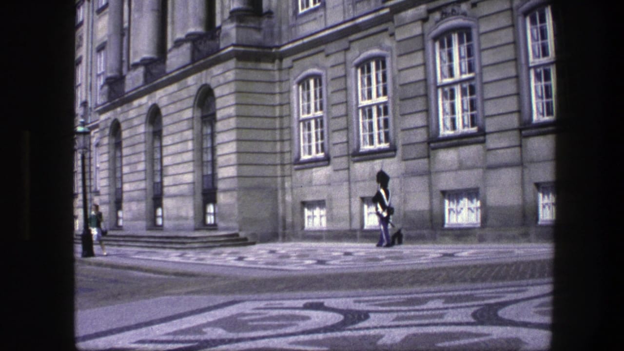 Royal guard patrols beside a grey stone building with arched windows and patterned paving.