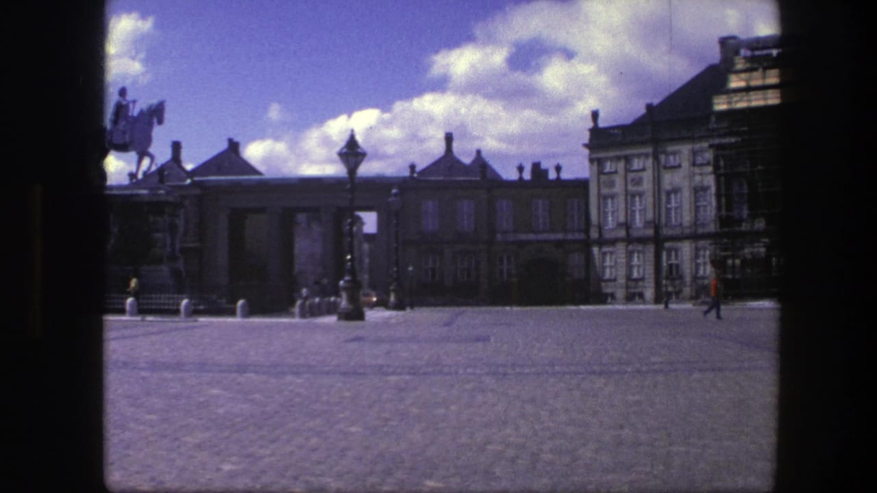 Palace square with cobblestones, lamppost, palace facade, gateway, pedestrians, and statue edge.