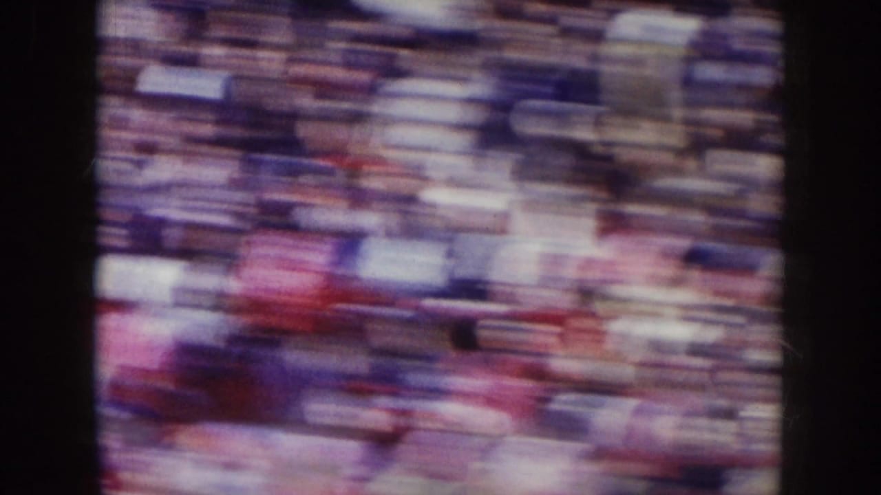 Motion-blurred spectators packed into stadium seating.