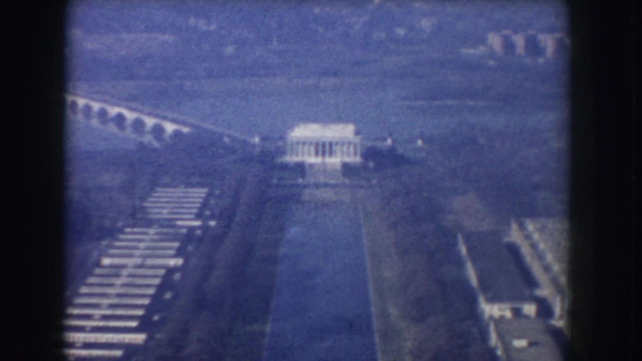 Aerial view of the Lincoln Memorial, Reflecting Pool, and Arlington Memorial Bridge.