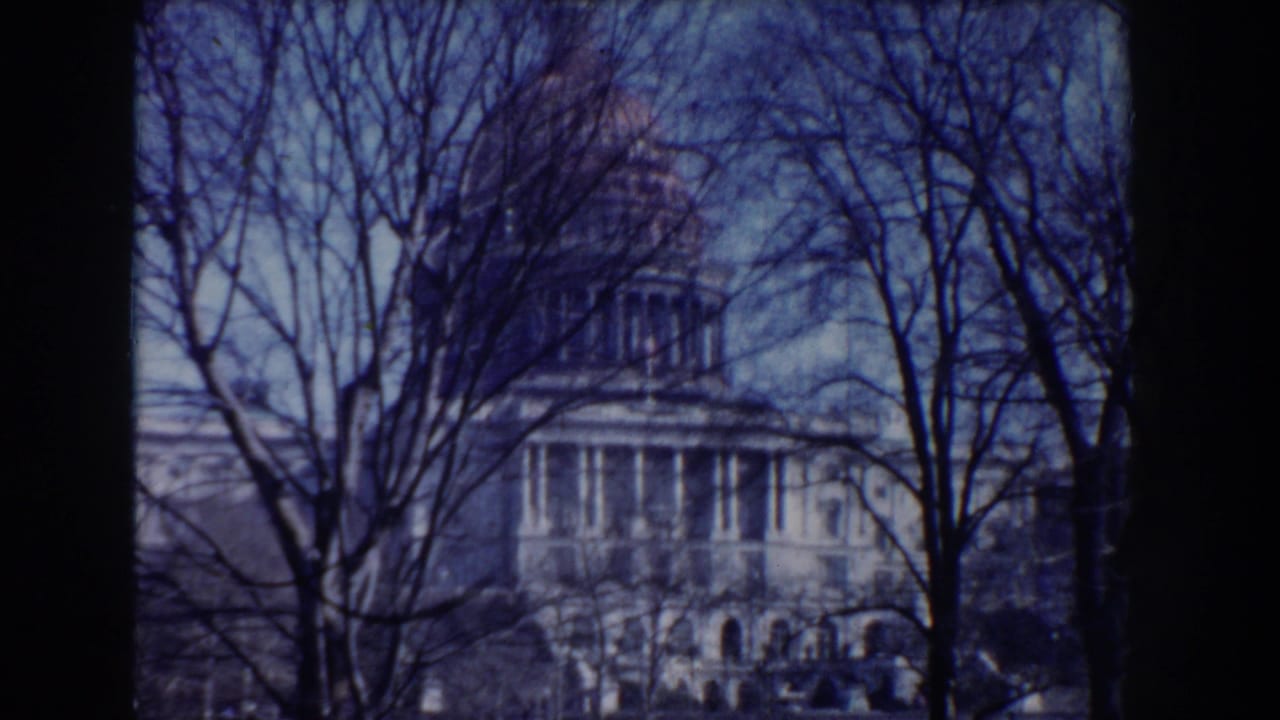 U.S. Capitol dome and facade seen through bare tree branches with blue sky.