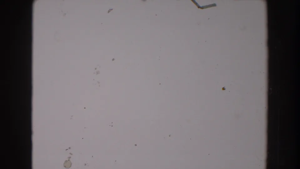 1962 North Hollywood 8mm frame with a pale overexposed field, dark vertical border, and scattered dust marks.