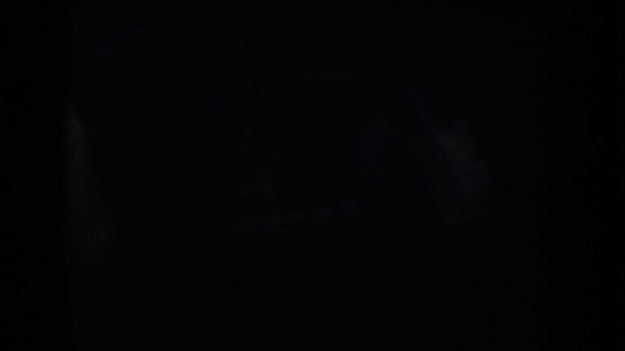 Dark 1953 South Dakota cavern frame with a pale cloth-like patch and indistinct surrounding shadows.
