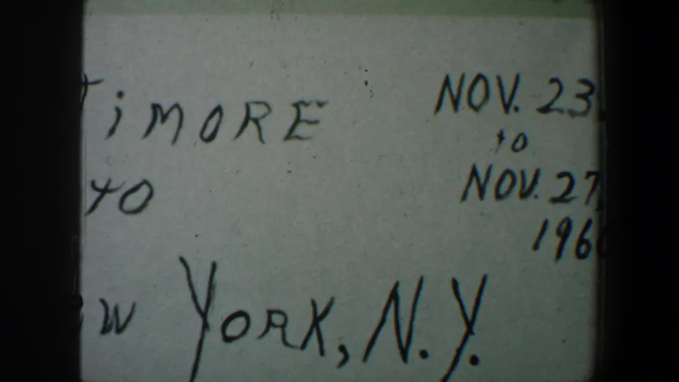 1960 home-movie title card showing New York, N.Y. and a handwritten Nov. 23 to Nov. 27, 1960 date range.