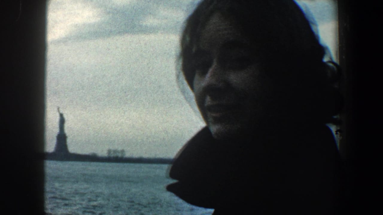 Silhouetted young woman near a window with the Statue of Liberty distant across the harbor.