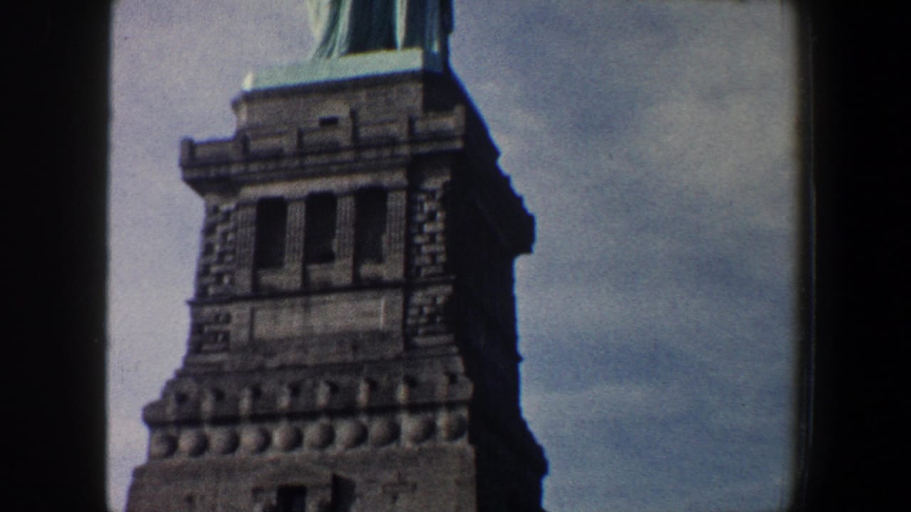 Upper pedestal of the Statue of Liberty with part of the statue above it.