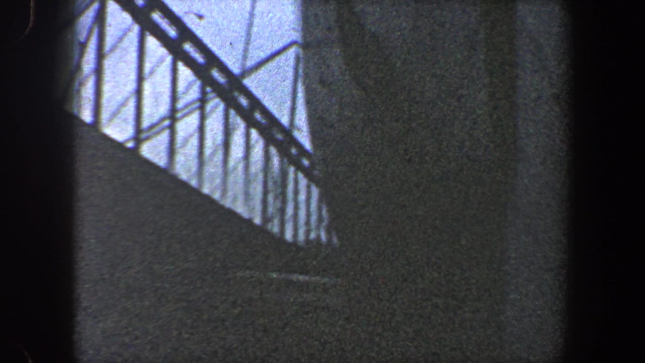 Low-angle view of steel trusswork and dark bridge supports against a pale sky.