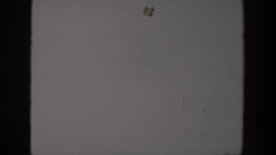 Washed-out 8mm frame from the Lubbock clip, showing a pale garden surface and dark frame division with minimal visible subject detail.