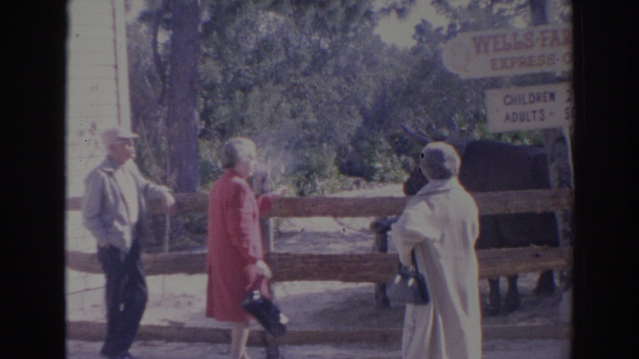 A man and two women stand at a Sarasota animal attraction beside a wooden fence, with a dark animal and posted fare sign in view.