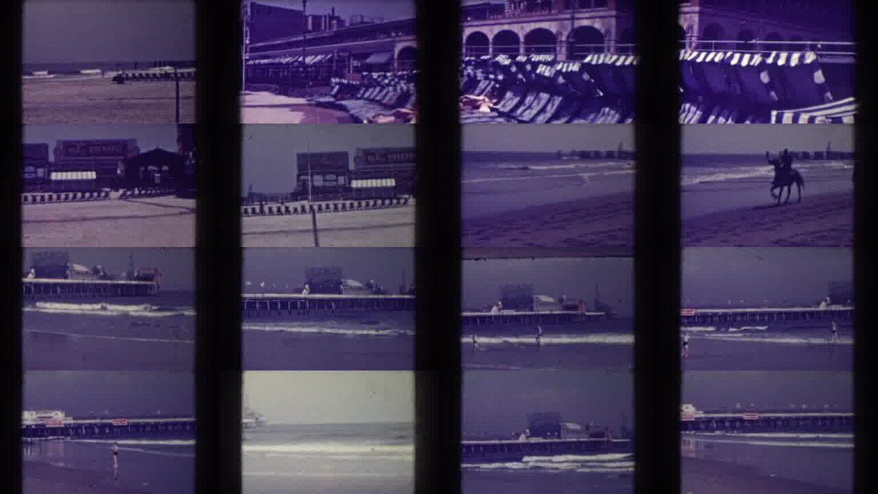1938 Atlantic City New Jersey archival home movie collage showing representative scenes from this vintage stock footage collection