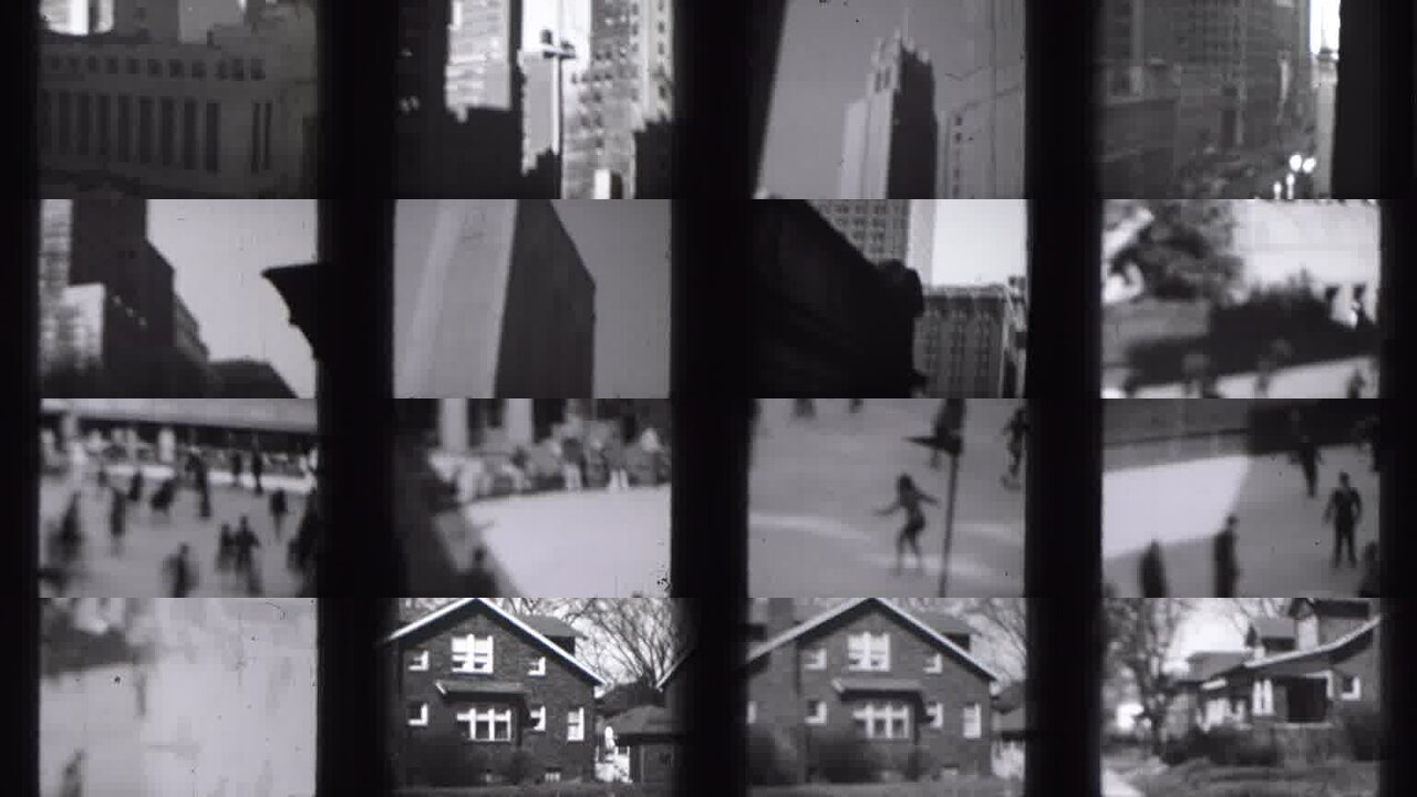 1946 Harrisburg Penn archival home movie collage showing representative scenes from this vintage stock footage collection