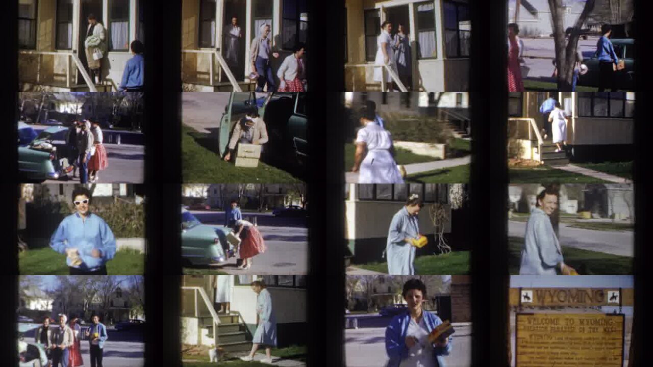 1957 Wyoming archival home movie collage showing representative scenes from this vintage stock footage collection