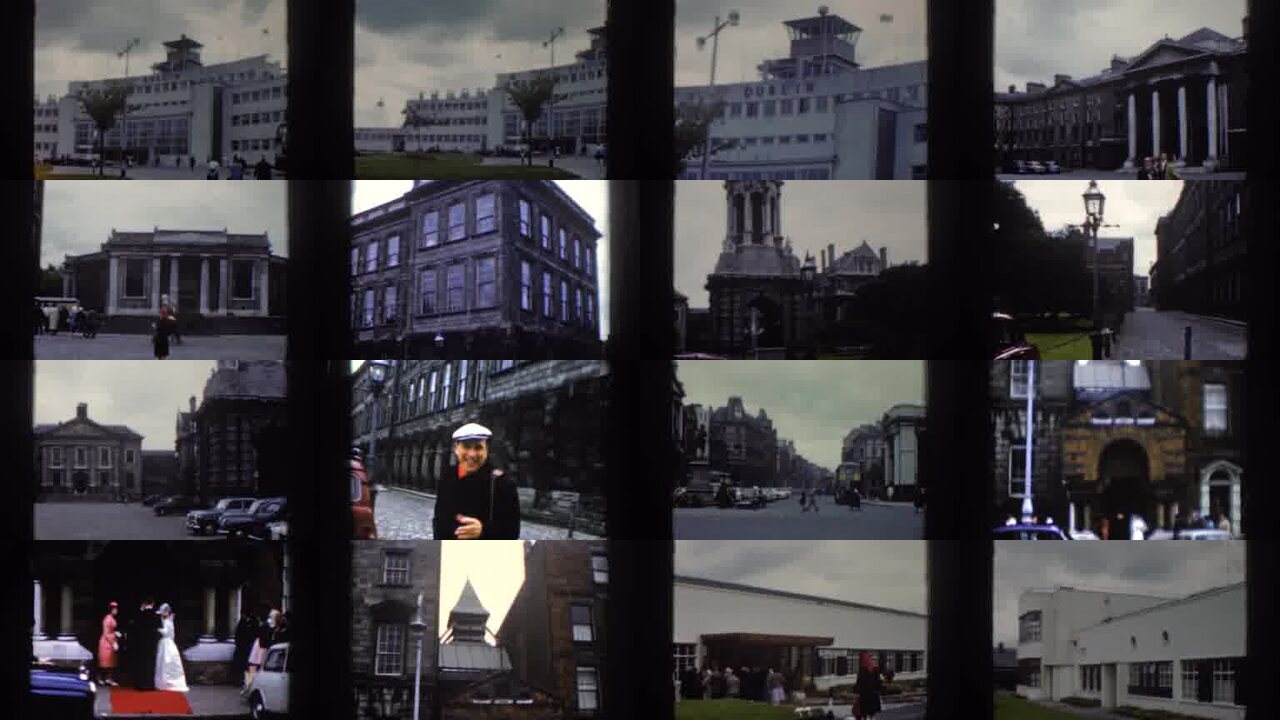 1961 Ireland archival home movie collage showing representative scenes from this vintage stock footage collection