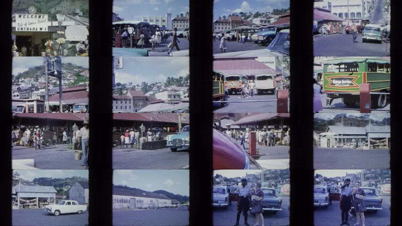 1964 Grenada archival home movie collage showing representative scenes from this vintage stock footage collection
