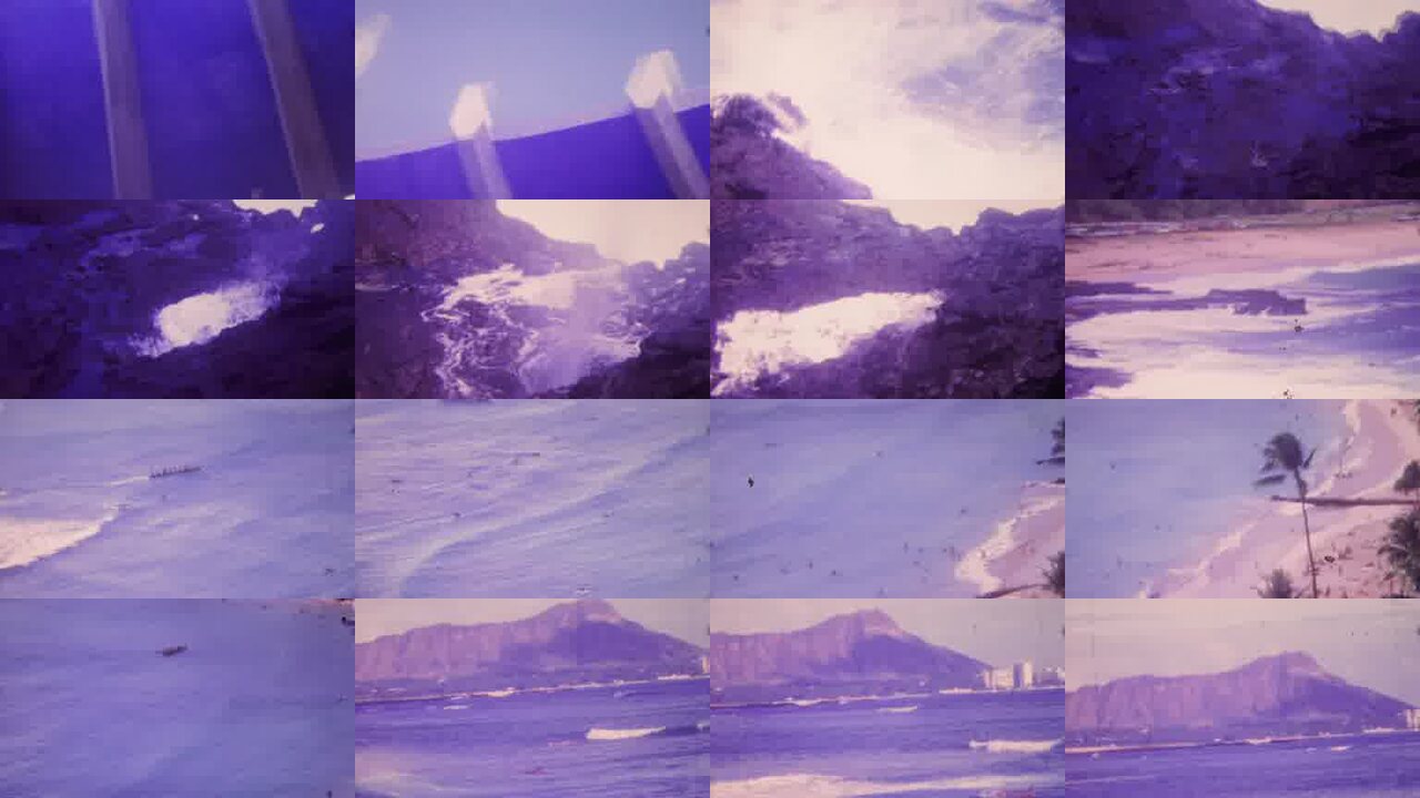 1964 Hawaii archival home movie collage showing representative scenes from this vintage stock footage collection