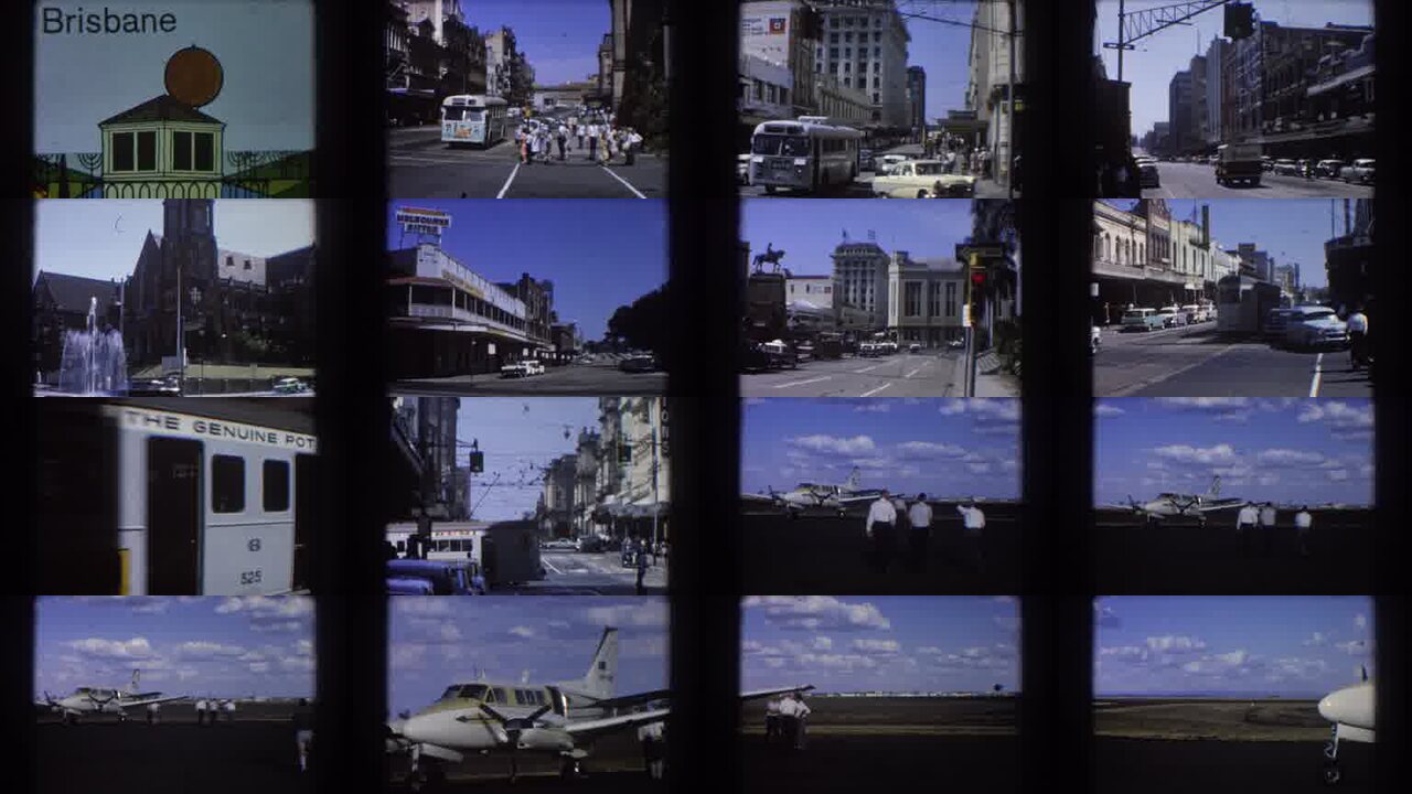 1967 Brisbane Australia archival home movie collage showing representative scenes from this vintage stock footage collection