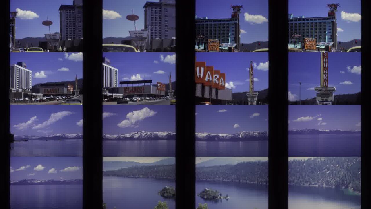 1973 Lake Tahoe Nevada archival home movie collage showing representative scenes from this vintage stock footage collection