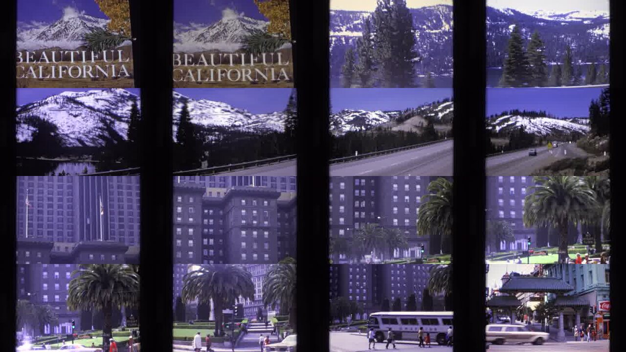 1973 San Francisco California archival home movie collage showing representative scenes from this vintage stock footage collection