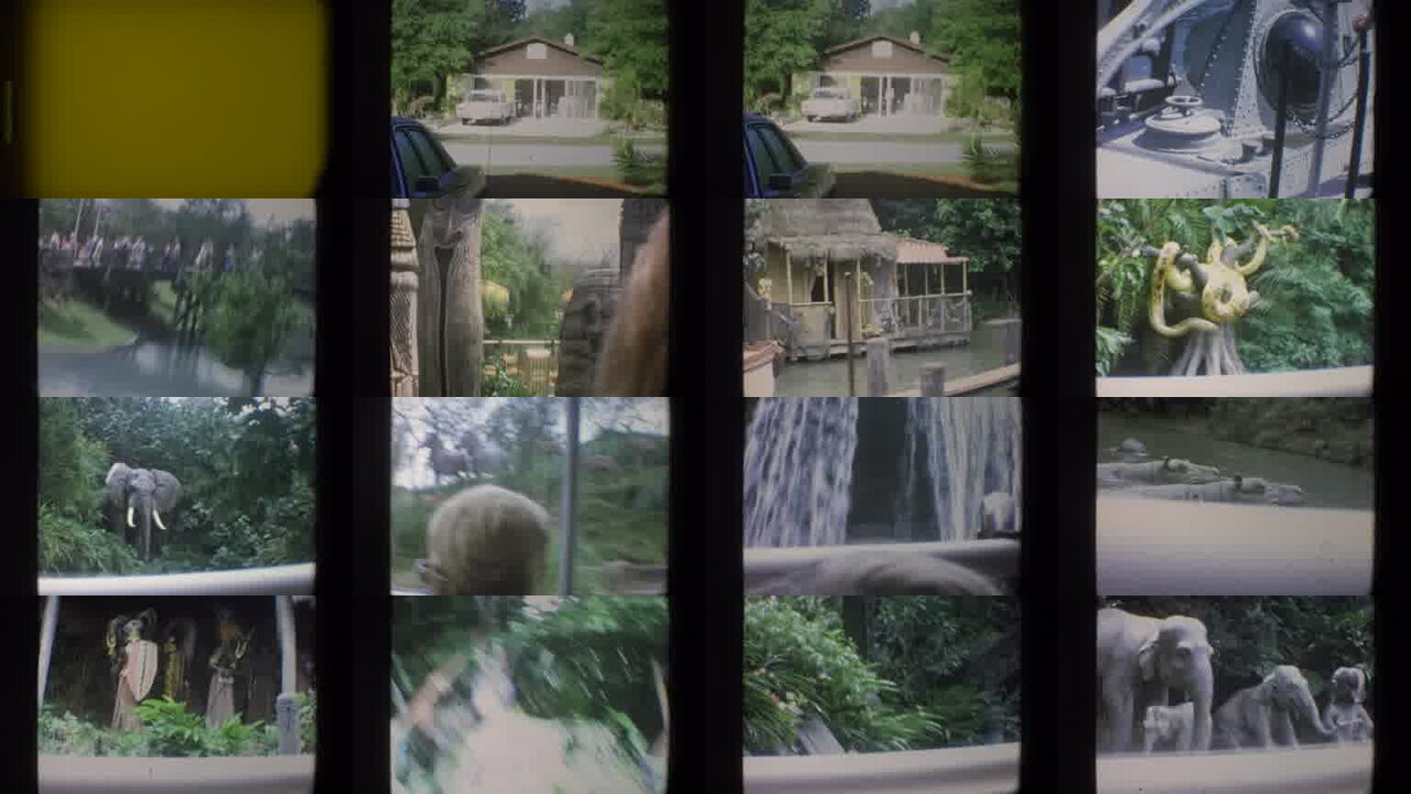 1973 Walt Disney World Florida archival home movie collage showing representative scenes from this vintage stock footage collection