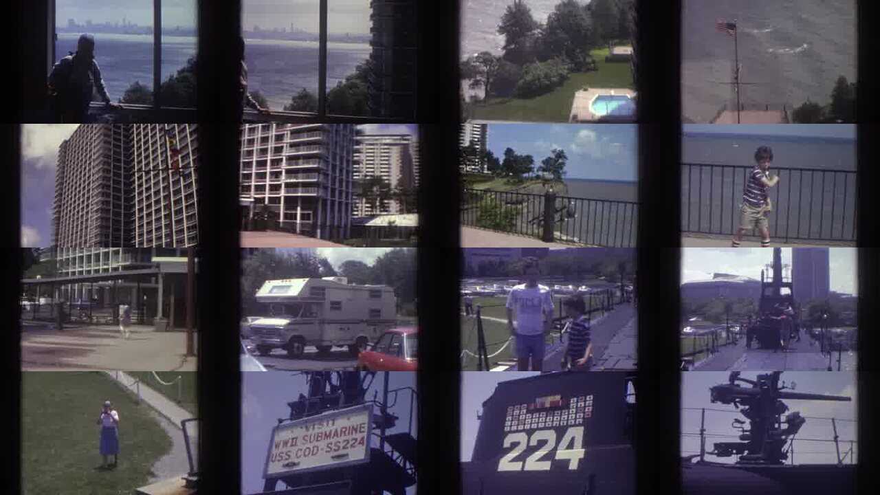 1974 Cleveland Ohio archival home movie collage showing representative scenes from this vintage stock footage collection