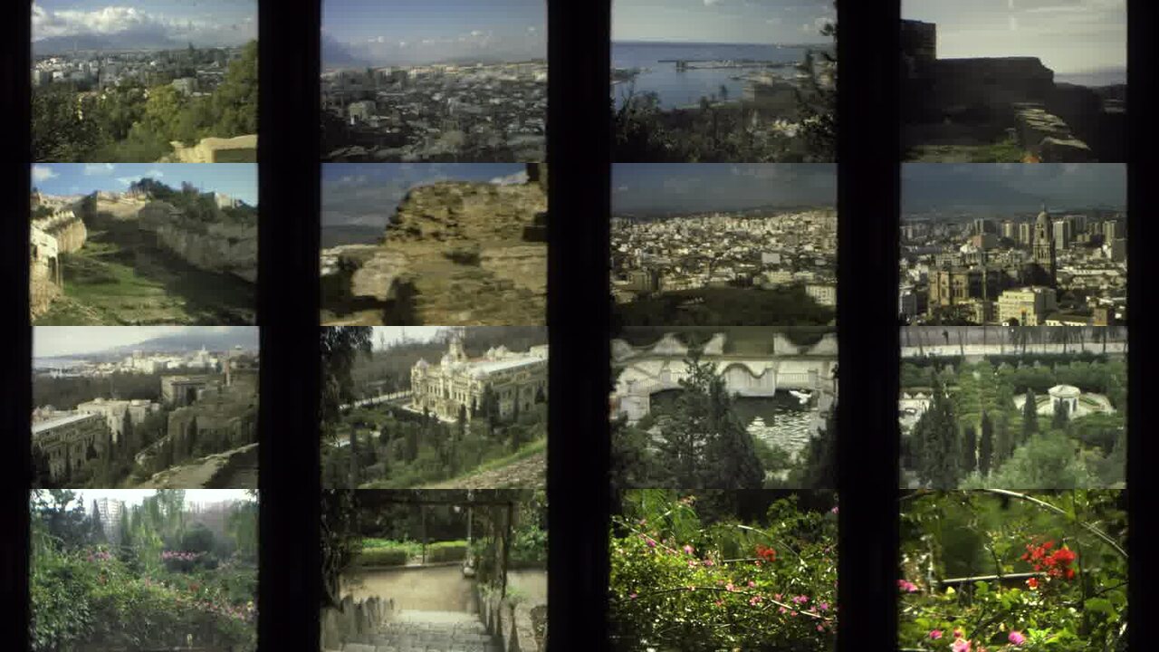 1978 Spain archival home movie collage showing representative scenes from this vintage stock footage collection