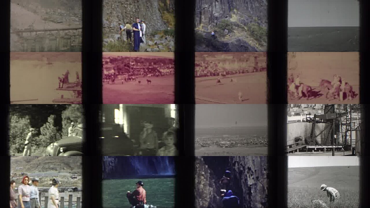 1937 California archival home movie collage showing representative scenes from this vintage stock footage collection