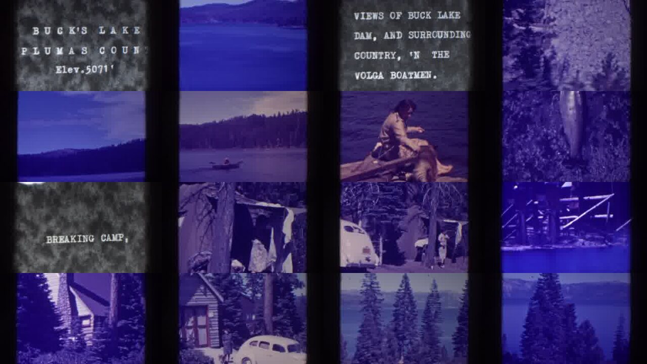 1938 Bucks Lake California archival home movie collage showing representative scenes from this vintage stock footage collection