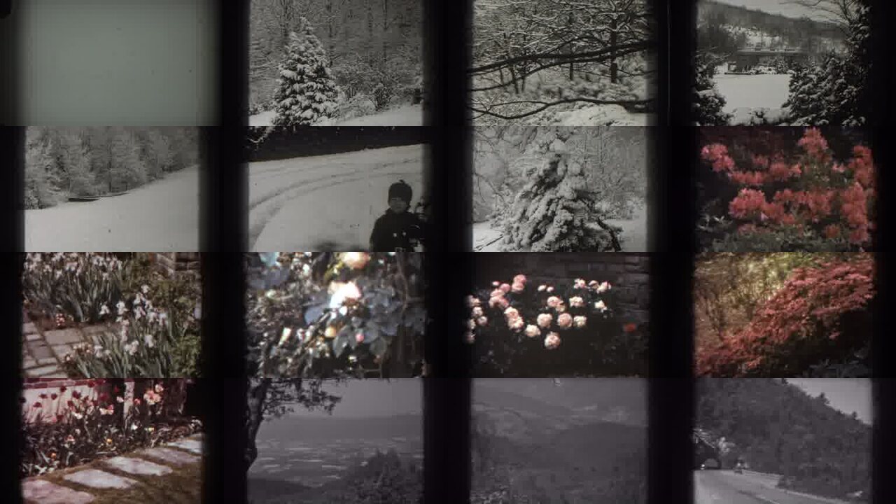 1938 West Virginia archival home movie collage showing representative scenes from this vintage stock footage collection