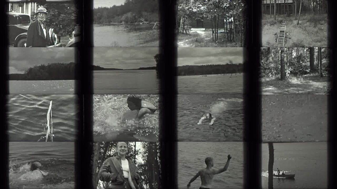 1939 Long Lake Canada archival home movie collage showing representative scenes from this vintage stock footage collection