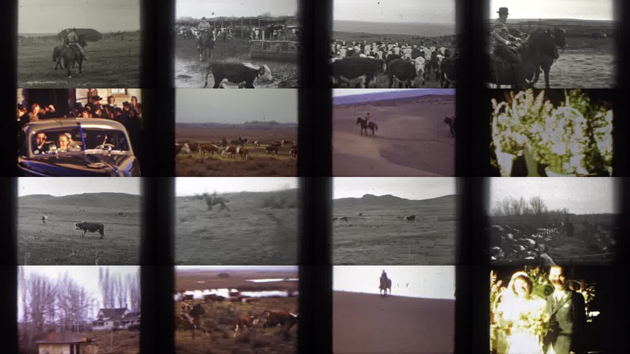 1939 Montana archival home movie collage showing representative scenes from this vintage stock footage collection