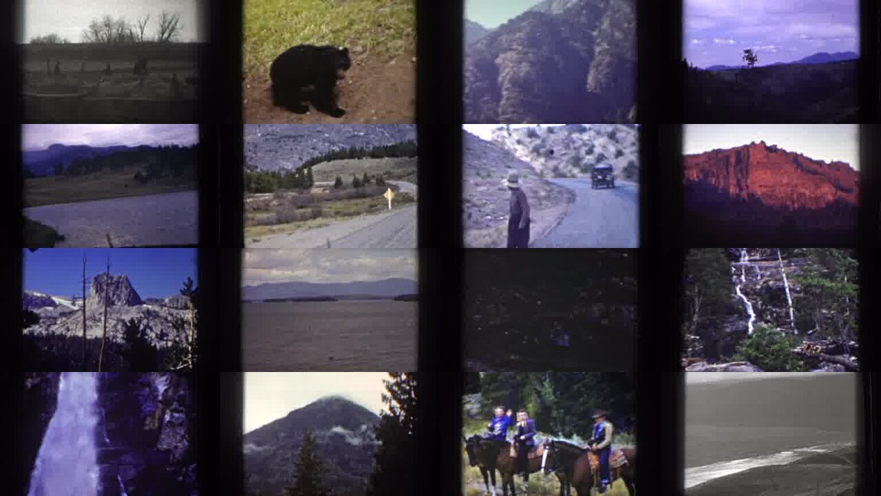 1939 Mount Washington New Hampshire archival home movie collage showing representative scenes from this vintage stock footage collection