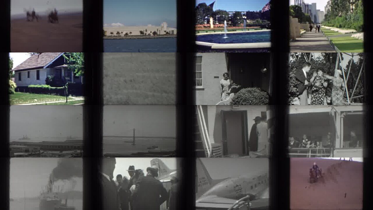 1939 San Francisco California archival home movie collage showing representative scenes from this vintage stock footage collection