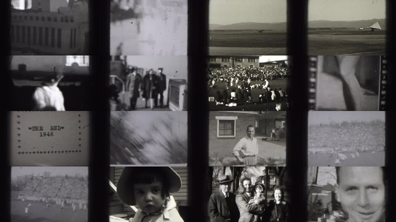 1946 Harrisburg Penn archival home movie collage showing representative scenes from this vintage stock footage collection