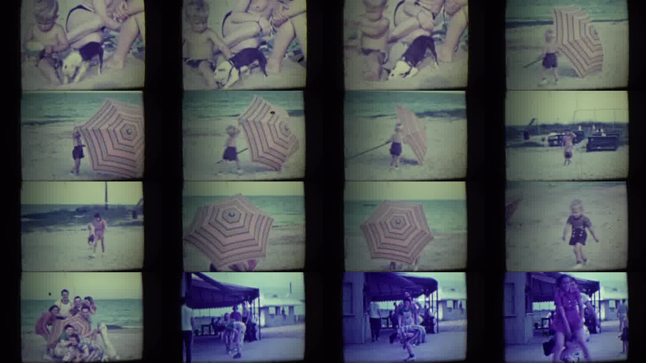 1946 Long Beach New York archival home movie collage showing representative scenes from this vintage stock footage collection