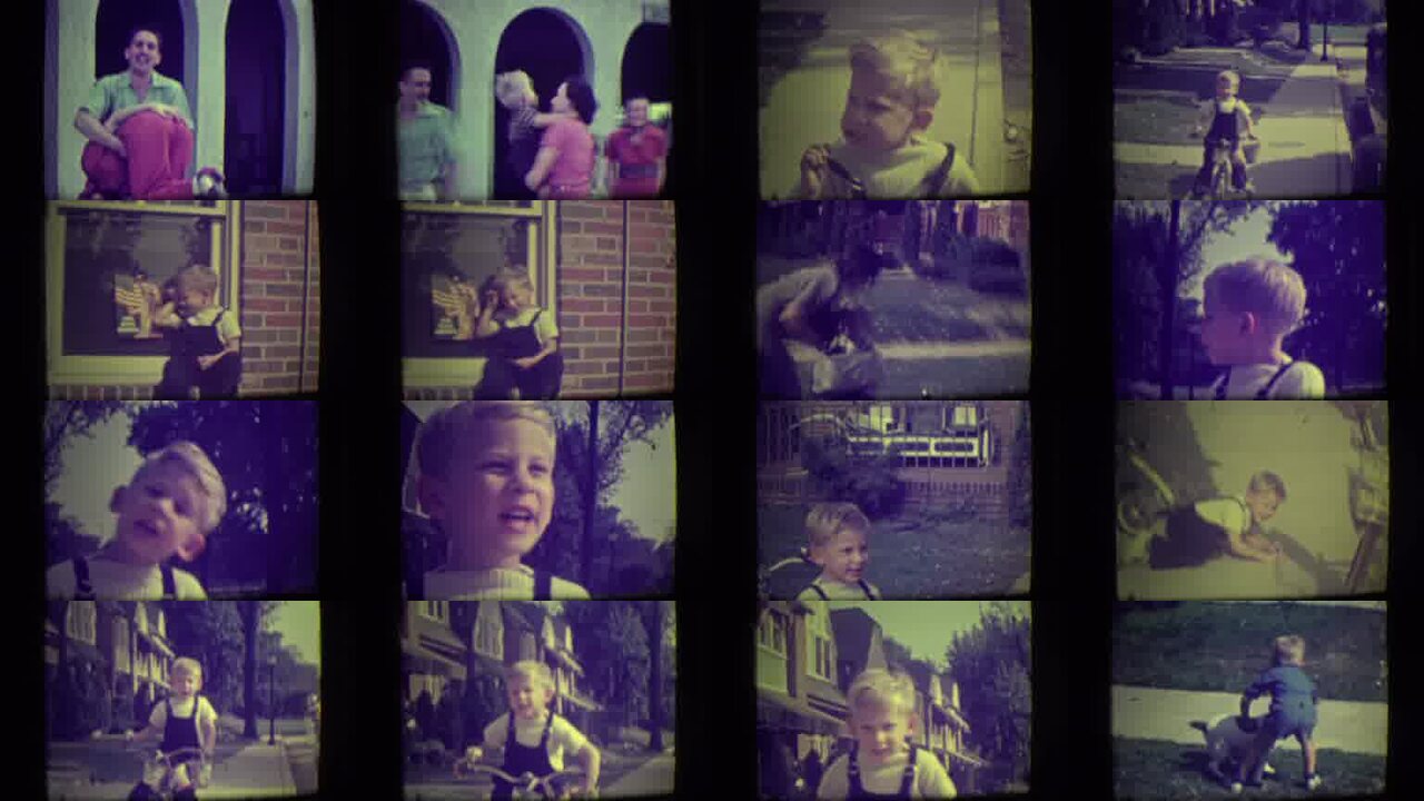 1946 Park Ridge Illinois archival home movie collage showing representative scenes from this vintage stock footage collection