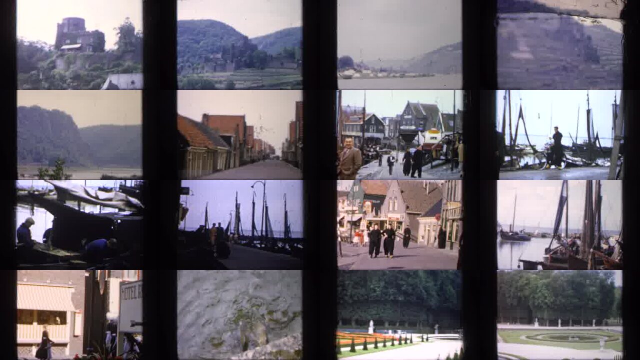 1949 Ireland archival home movie collage showing representative scenes from this vintage stock footage collection