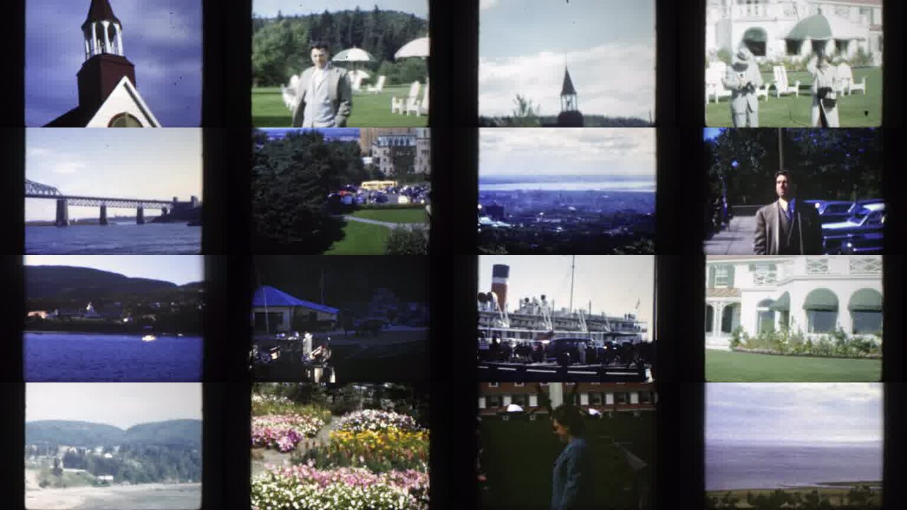 1950 Montreal Canada archival home movie collage showing representative scenes from this vintage stock footage collection