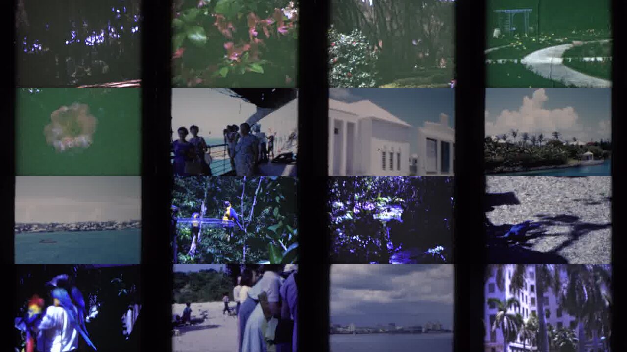 1951 Florida archival home movie collage showing representative scenes from this vintage stock footage collection