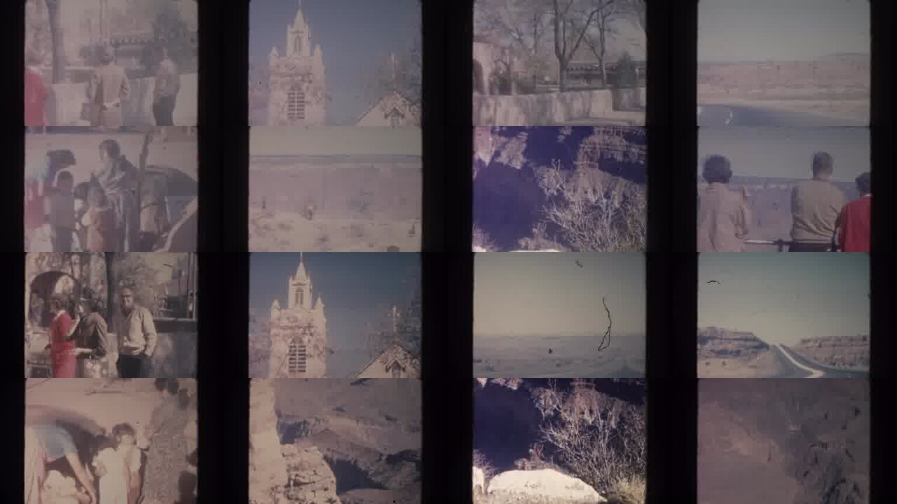 1951 New Mexico archival home movie collage showing representative scenes from this vintage stock footage collection
