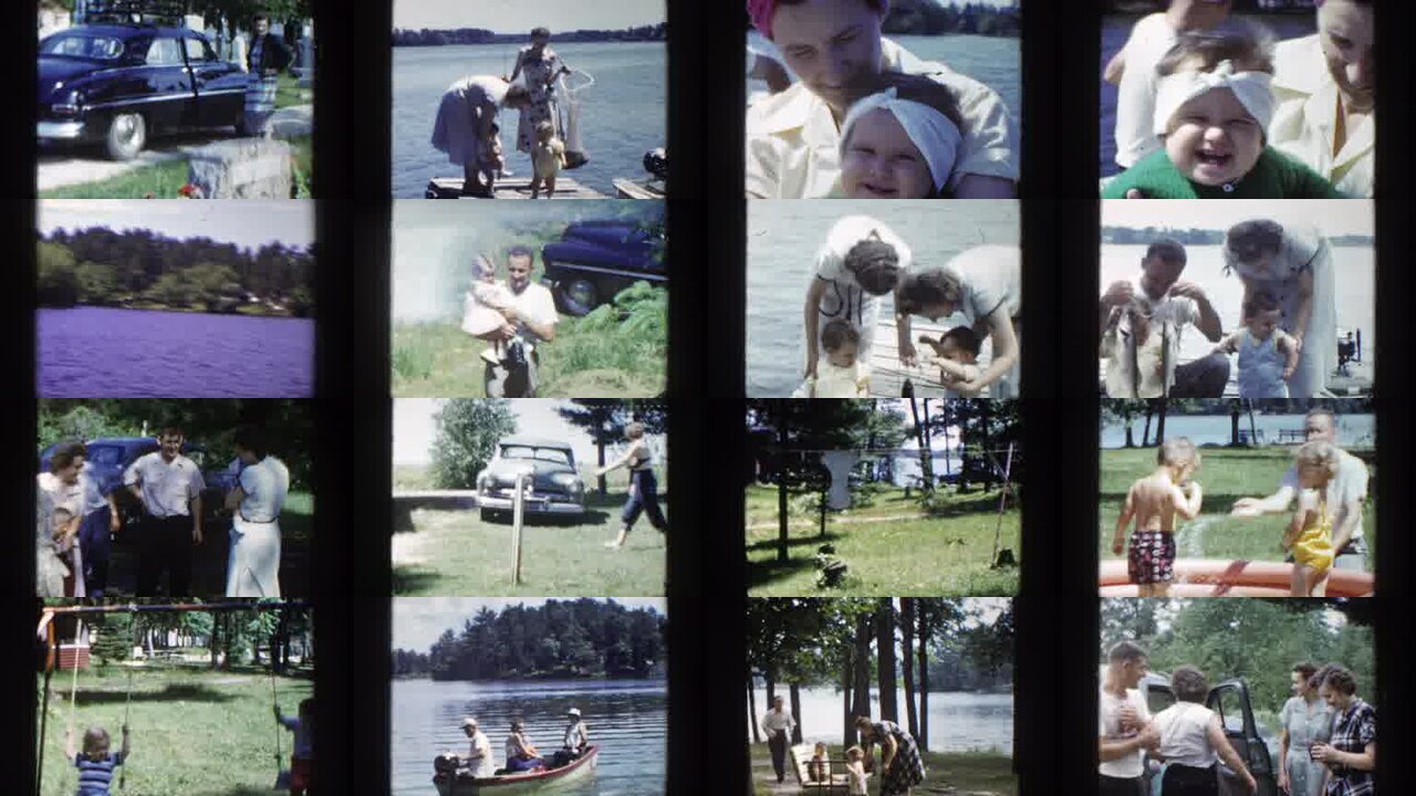 1953 Wisconsin archival home movie collage showing representative scenes from this vintage stock footage collection