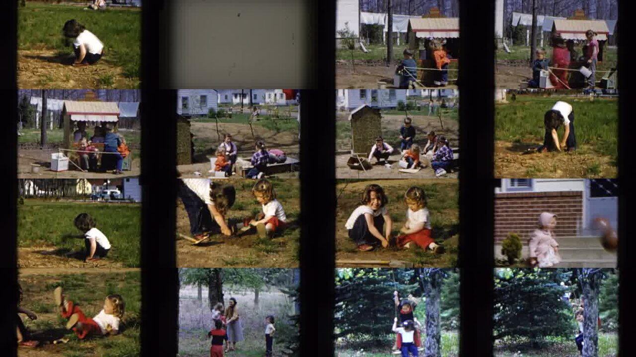 1955 Hicksville New York archival home movie collage showing representative scenes from this vintage stock footage collection