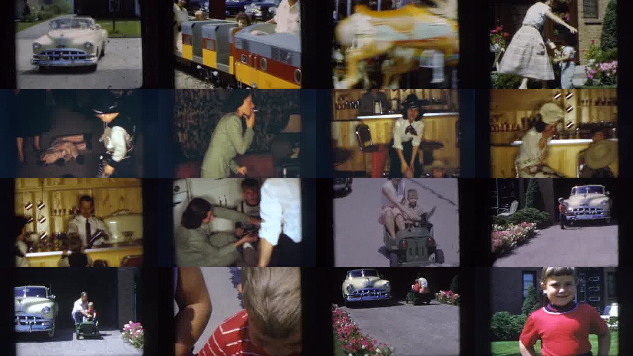 1955 Pennington New Jersey archival home movie collage showing representative scenes from this vintage stock footage collection