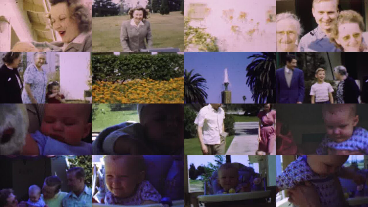 1955 San Diego California archival home movie collage showing representative scenes from this vintage stock footage collection