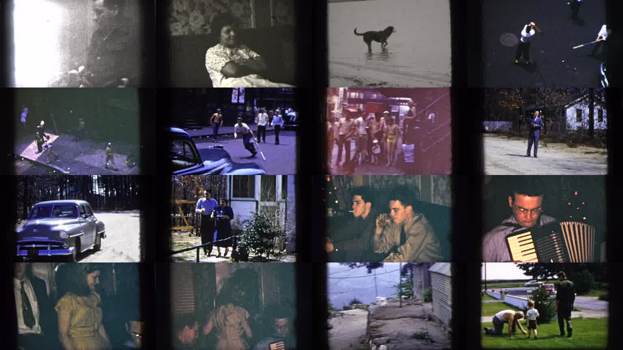 1956 New York City archival home movie collage showing representative scenes from this vintage stock footage collection