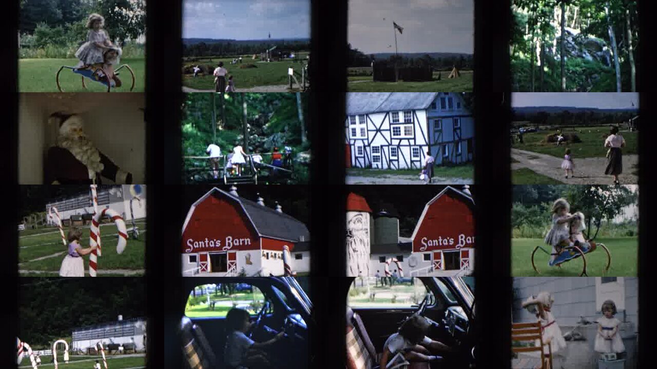 1957 Hicksville New York archival home movie collage showing representative scenes from this vintage stock footage collection