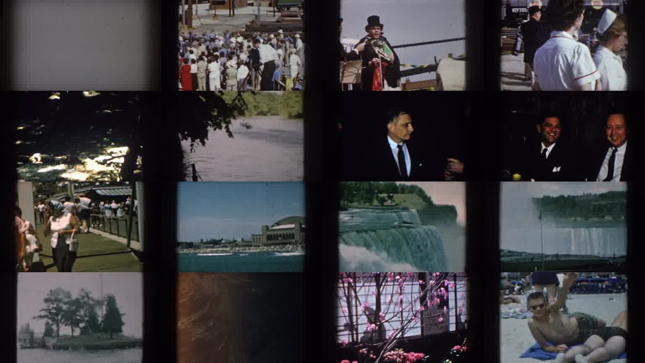 1958 Virginia archival home movie collage showing representative scenes from this vintage stock footage collection