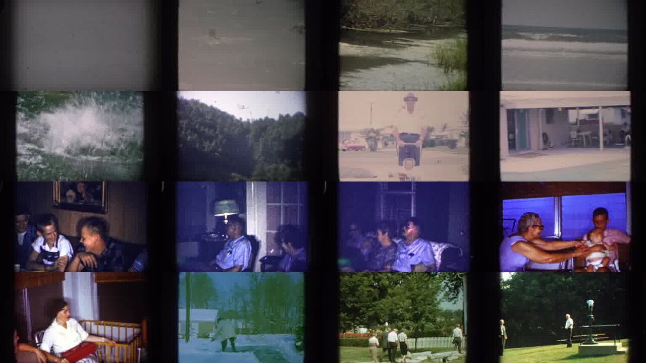1959 Florida archival home movie collage showing representative scenes from this vintage stock footage collection