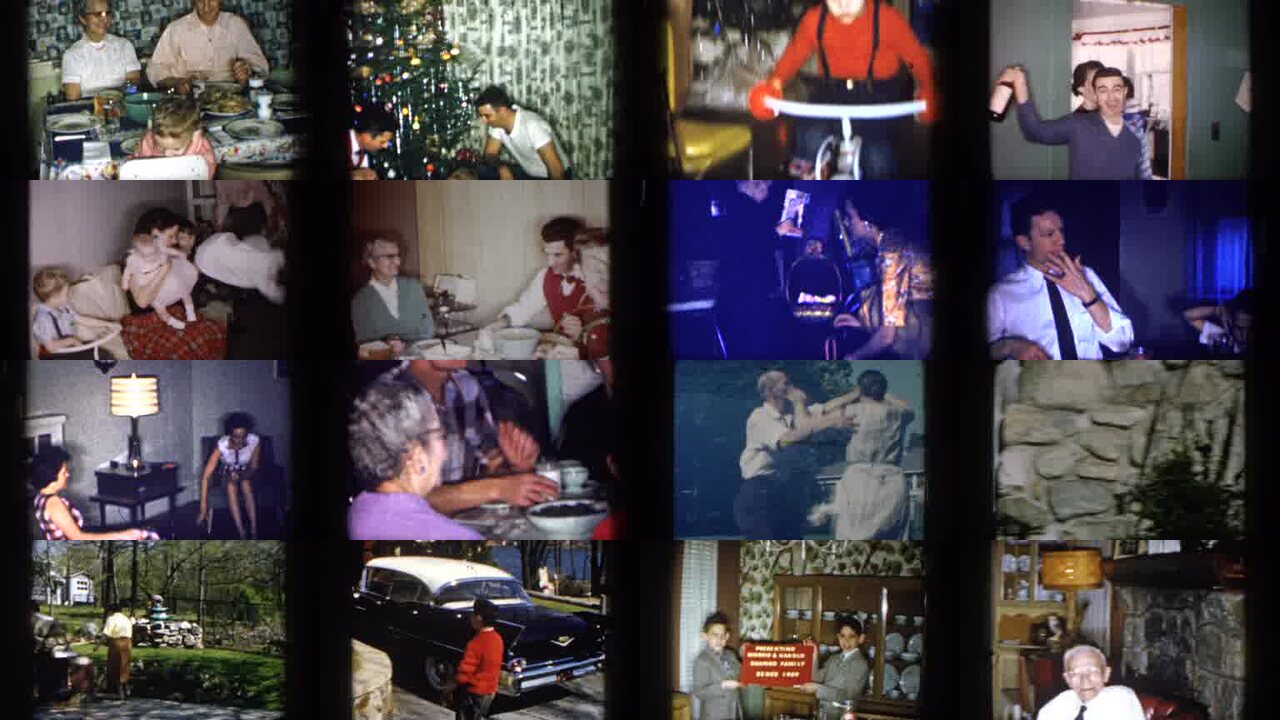 1959 Michigan archival home movie collage showing representative scenes from this vintage stock footage collection