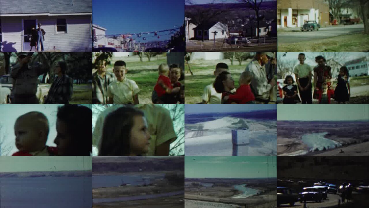 1959 Saint Francis Kansas archival home movie collage showing representative scenes from this vintage stock footage collection
