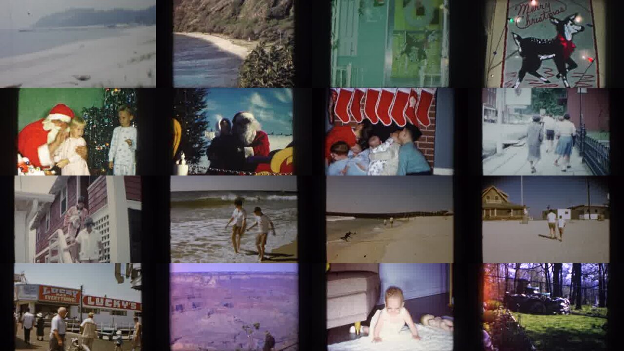 1959 San Francisco archival home movie collage showing representative scenes from this vintage stock footage collection